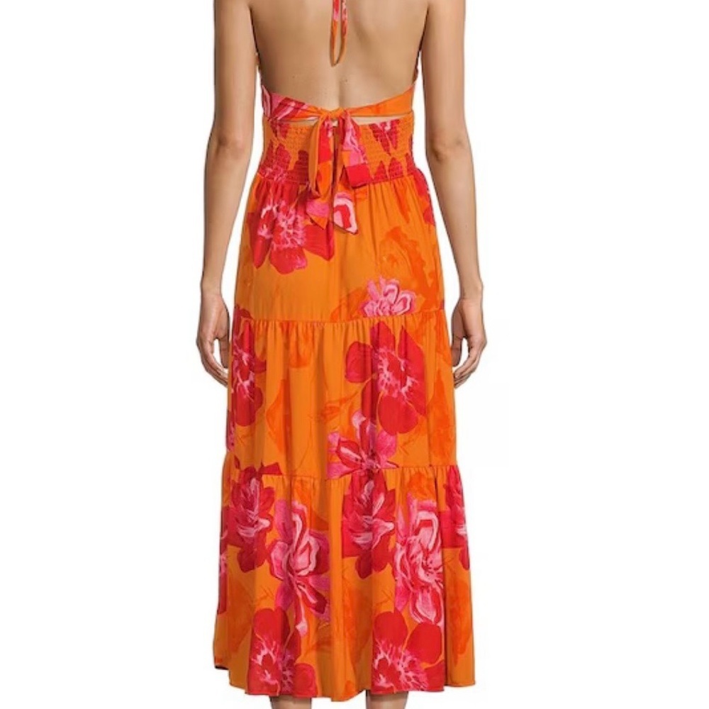👗Host Pick👗 Vibrant Orange and Pink Halter Maxi Dress - Picture 6 of 7
